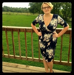 GLAMOUR Navy Floral Midi Wrap Dress